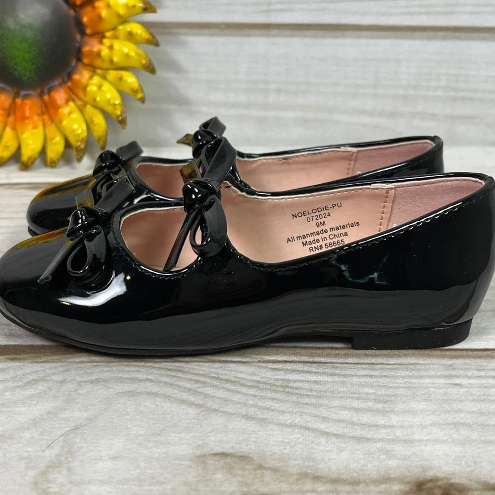 Nordstrom Elodie Black Patent Mary Jane Bow Flats Kids Size 9M NOELODIE-PU
